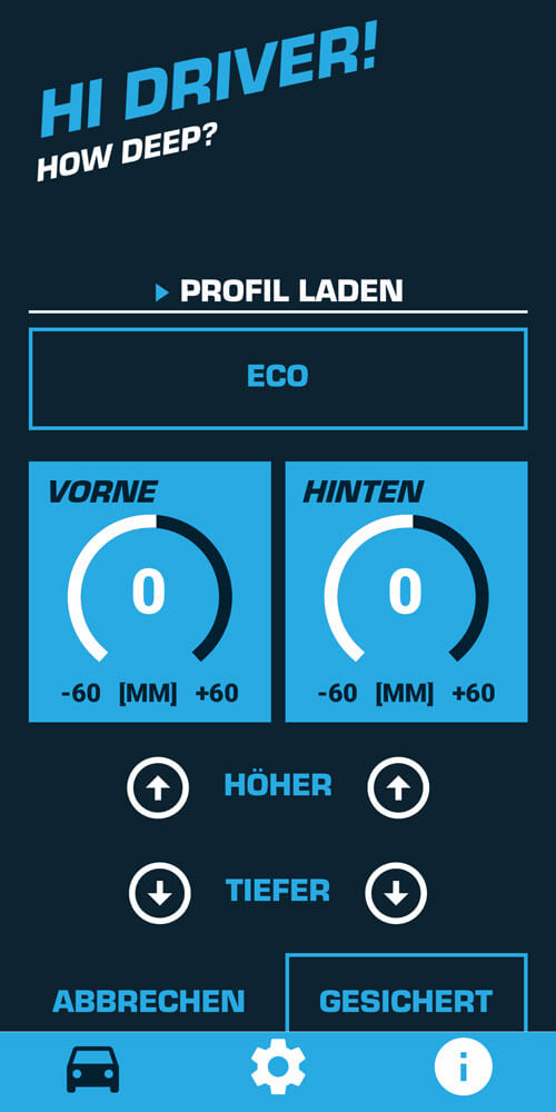 Vektor Air App – Höhensteuerung Vorder- und Hinterachse
